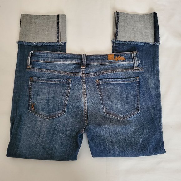 KUT From The Kloth Women's Mid Rise Straight Leg Cuff Cropped Denim Jeans Size 4 - Picture 4 of 14